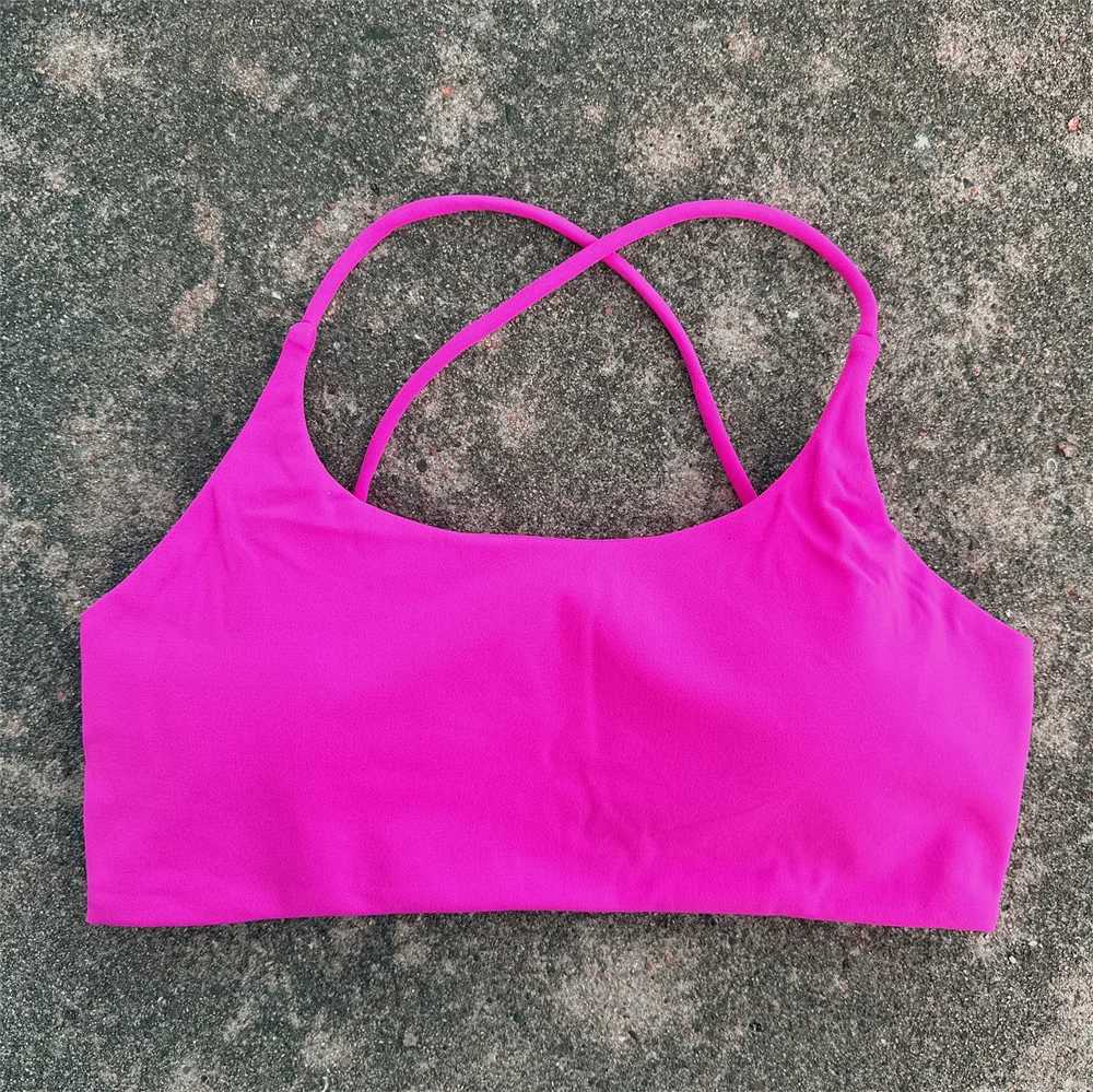 Solid Color Women Cross Back Spaghetti Strap Fitness Sports Bra Soft High Strength Tight Top Gym Underwear With Chest Pad Z250812