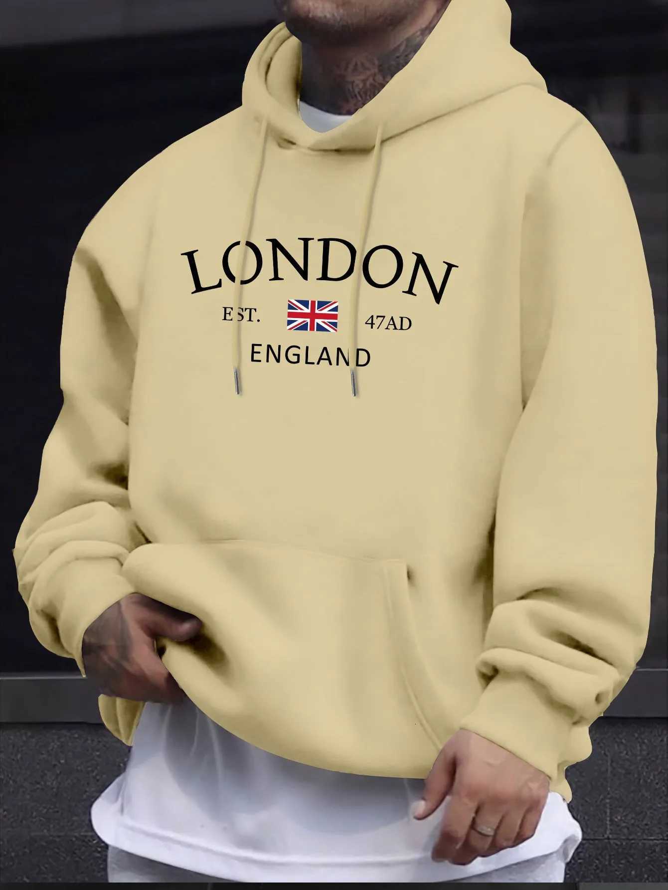 London Fashion Print Hoodies For Men Casual Autumn Winter casual sweatshirt Kangaroo pocket Long sleeve Autumn/Winter simple Y250811