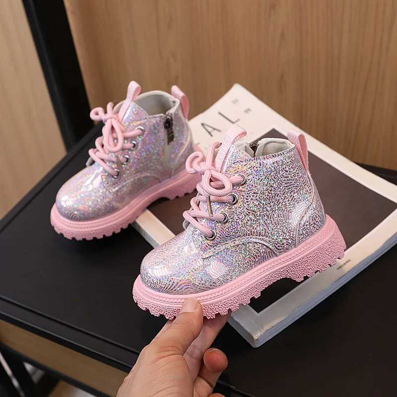 Kids Shoes Boots for Girl Spring Autumn New Toddlers Leather Boots Fashion Glossy Childrens Platform Ankle Boots Side Zipper XJ250812