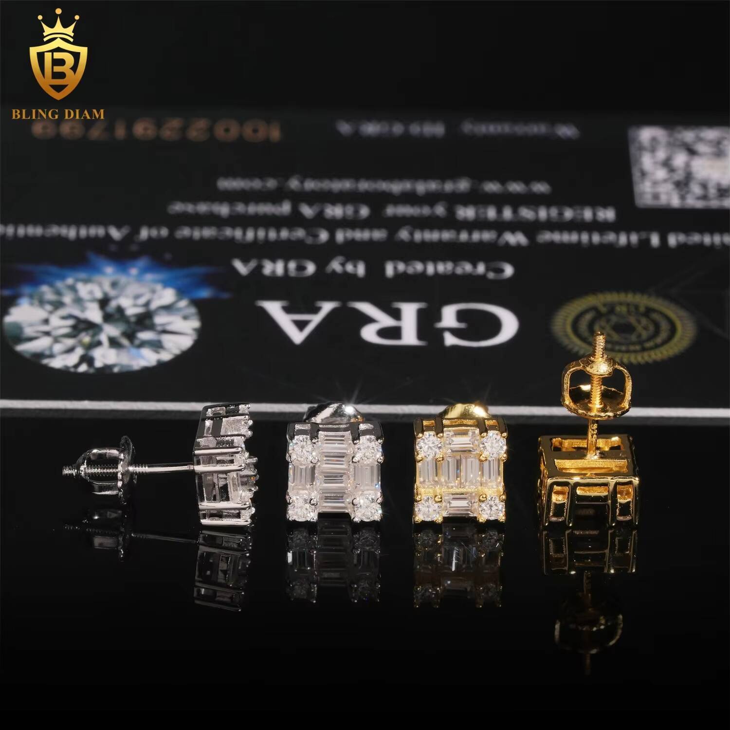 Wholesale Price 925 Sterling Silver Iced Out Luxury Custom VVS Moissanite baguette Stud Earrings
