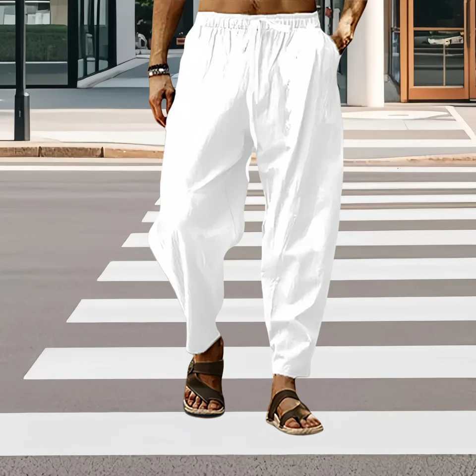 Fashion Mens Linen Wide Pants Korean Trousers Oversize Sports Streetwear Men Spring Yoga Pants Casual Men Clothing Sweatpants W250812