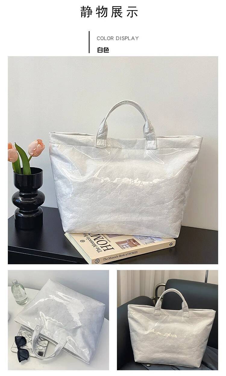 Large Capacity DuPont PVC Waterproof Tote Bucket Durable Letter Printed Fashion Handbag Reusable Shopping Bag