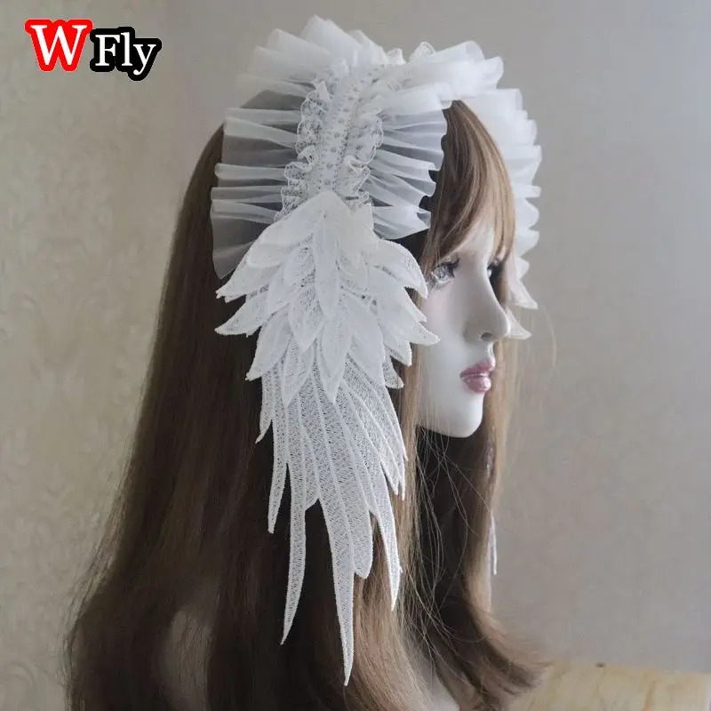 Womens Harajuku Steampunk Y2K Headwear Headband Lolita Japanese Hair Belt Mine System Angel Wings Lace Headpiece HairBaands 250805