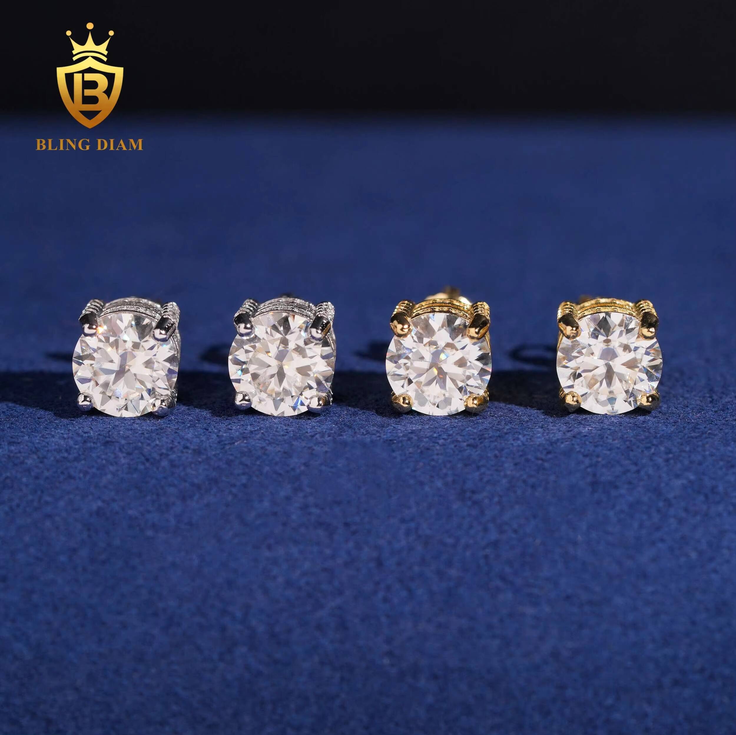 Pass Diamond Tester Fine Jewelry 8mm Round Cut Vvs1 Moissanite 925 Sterling Silver Stud Earrings Set for Men Women