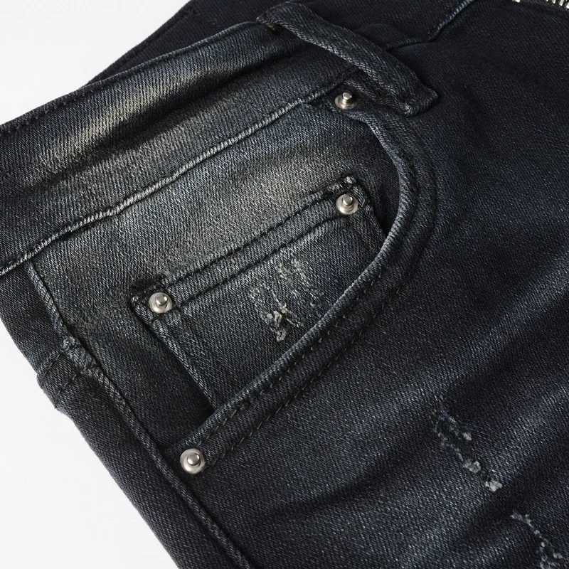 2K Street Fashion New Black Gray Jeans Washed Nostalgic Stretch Slimming Retro Embroidered Jeans Hip Hop Brand Design Brand Pa X250812