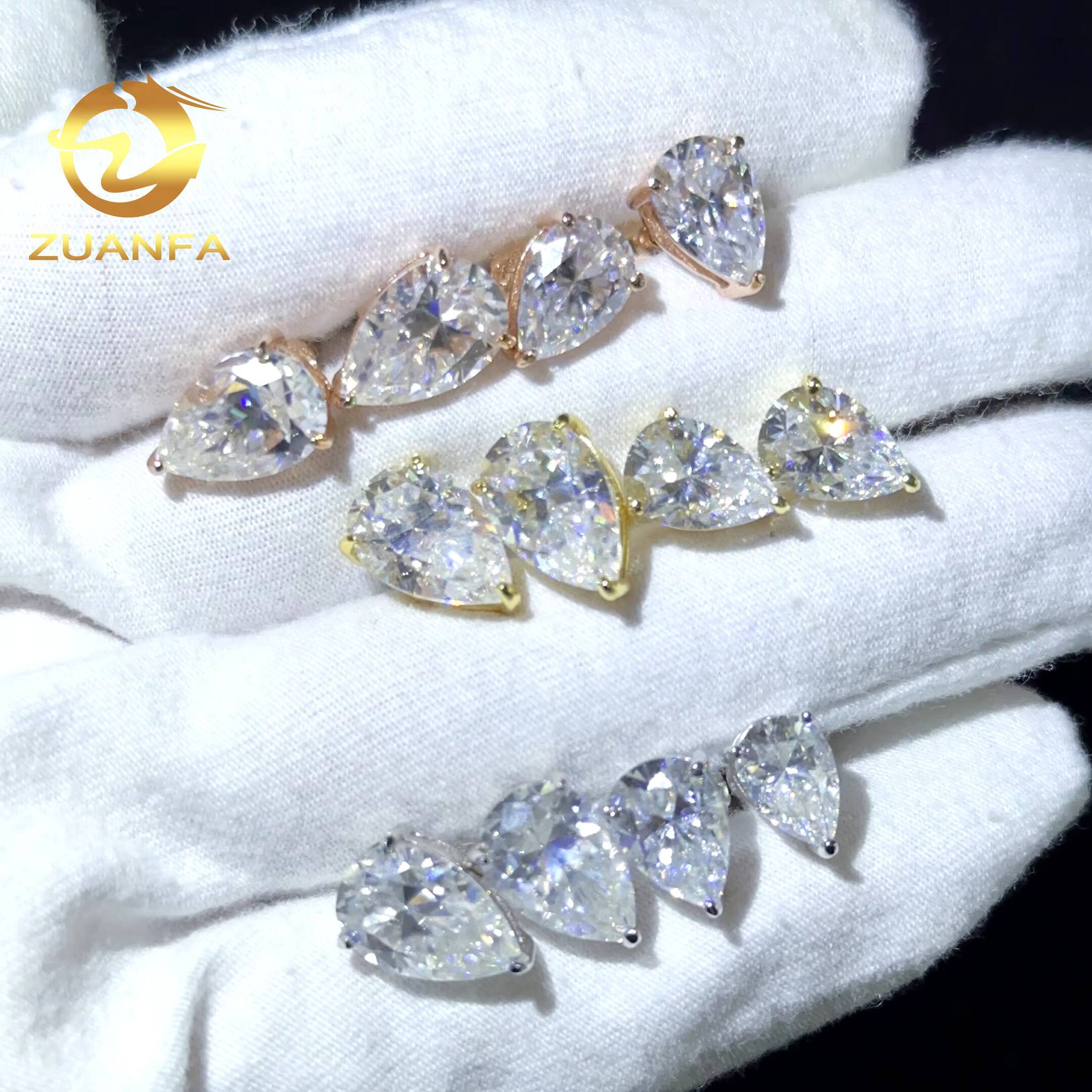 Classic Women Earrings Pear Cut Silver Gold Rose Gold Ice Out 925 Sterling Silver D VVS Moissanite Earrings Ready to Ship