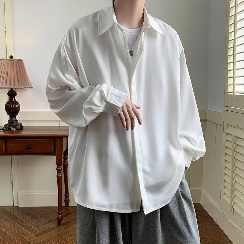 2025 Spring Summer Men White Vintage Shirts Mens Haruku Fashion Oversized Shirt Male Black Casual Streetwear Blouses 5XL ddmymarket
