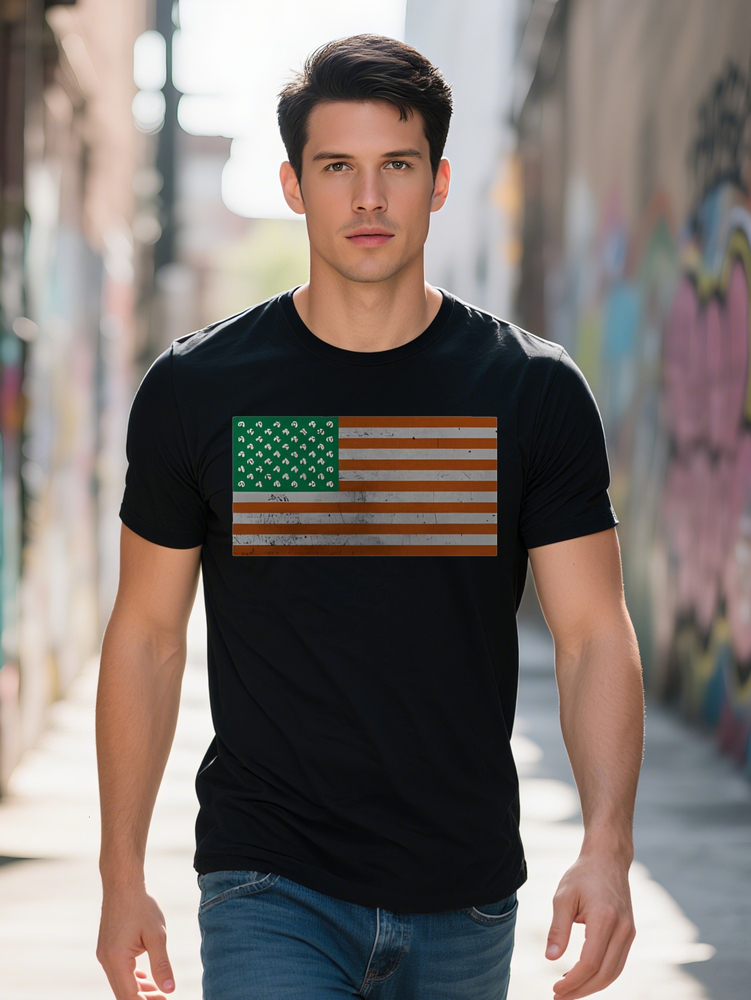 Men S Casual Crew Neck T-Shirt with American Flag D Print Design Black Summer Style Regular Fit Ideal for Gifts