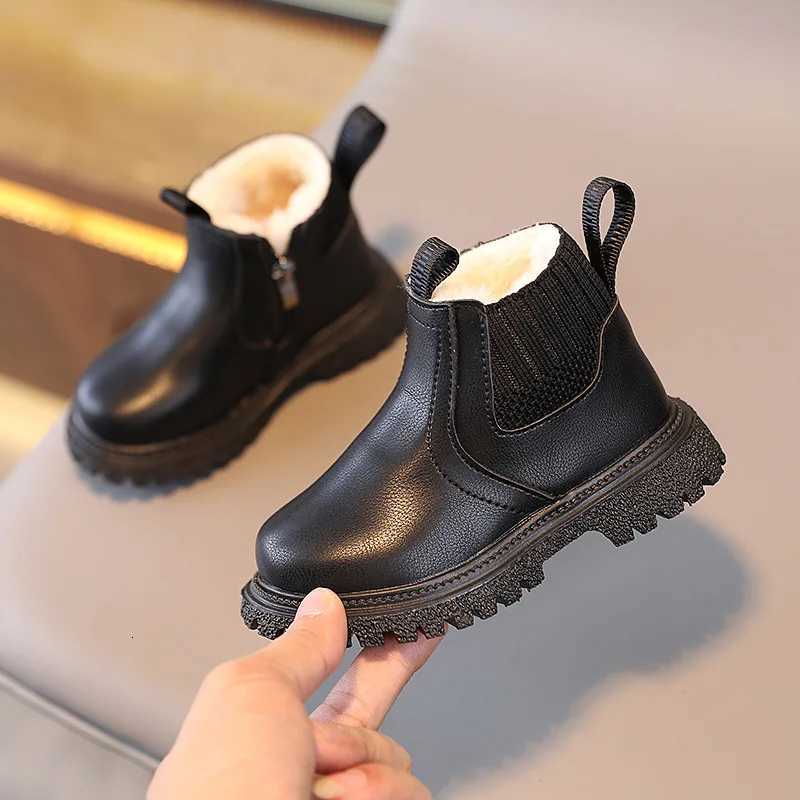 Winter Plus Cotton Short Boots Children Shoe Fashion British Short Boot Boys Side Zip Fashion Snow Boots Girls Soft Bottom Shoes XJ250812
