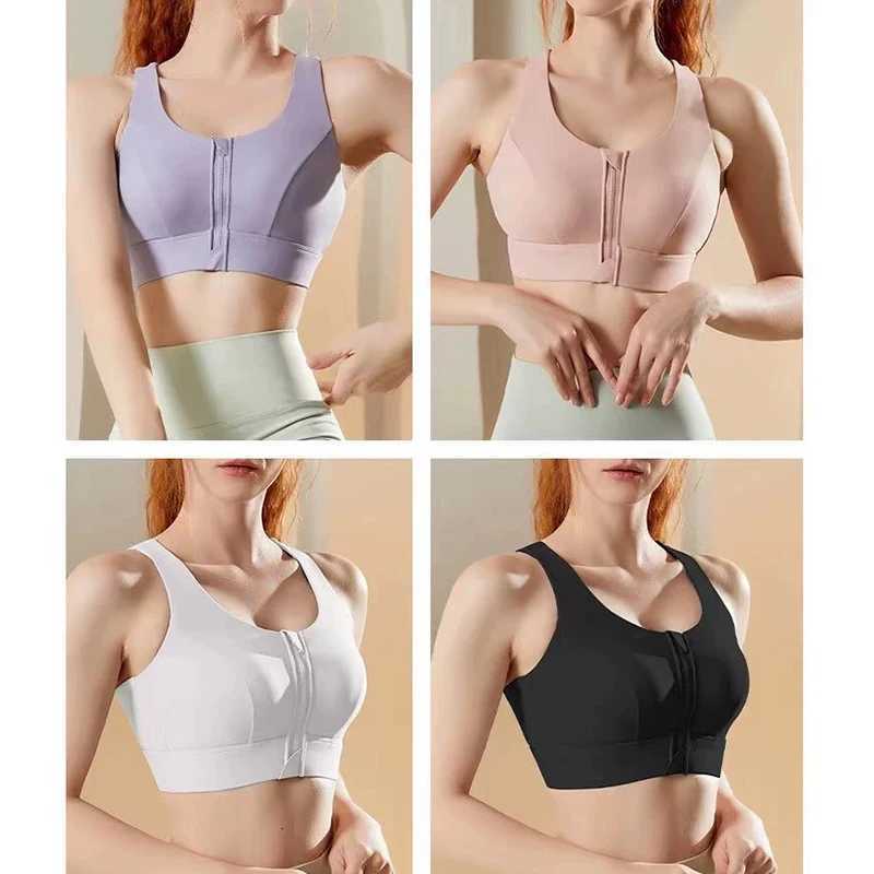 Large Size Womens Sports Fitness Bra Shock-Absorbing Gathered Front Zipper Design No Buckle Needed for Comfortable Fit Z250812