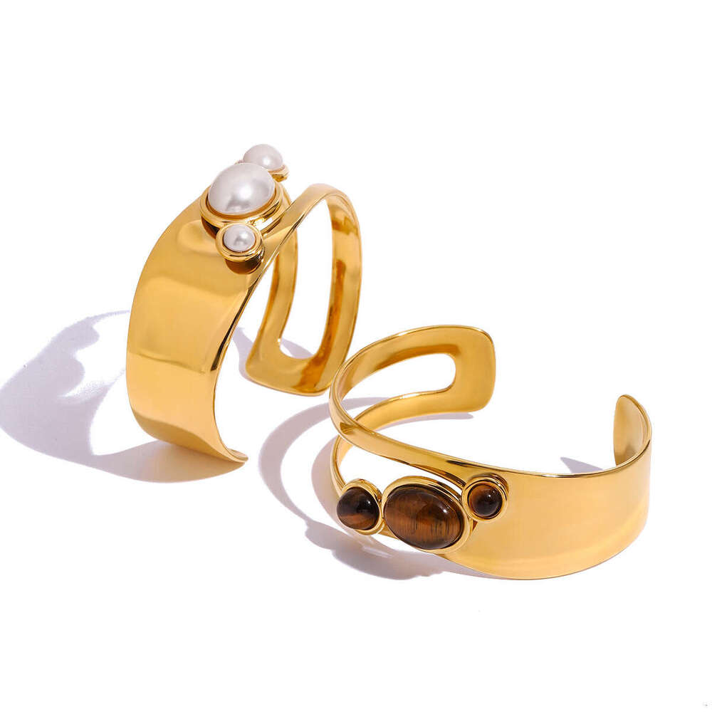 Designer Stainless Hollow Pearl Designer Bracelet High Version Natural Stone Open Bangle Titanium Jewelry Steel Jewelry