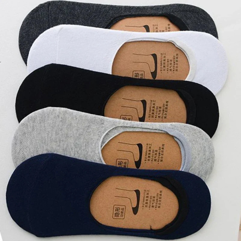5Pairs Men Boat Cotton Socks Summer Autumn Nonslip Silicone Invisible Breathable Male Ankle Sock Slippers Sports 250805
