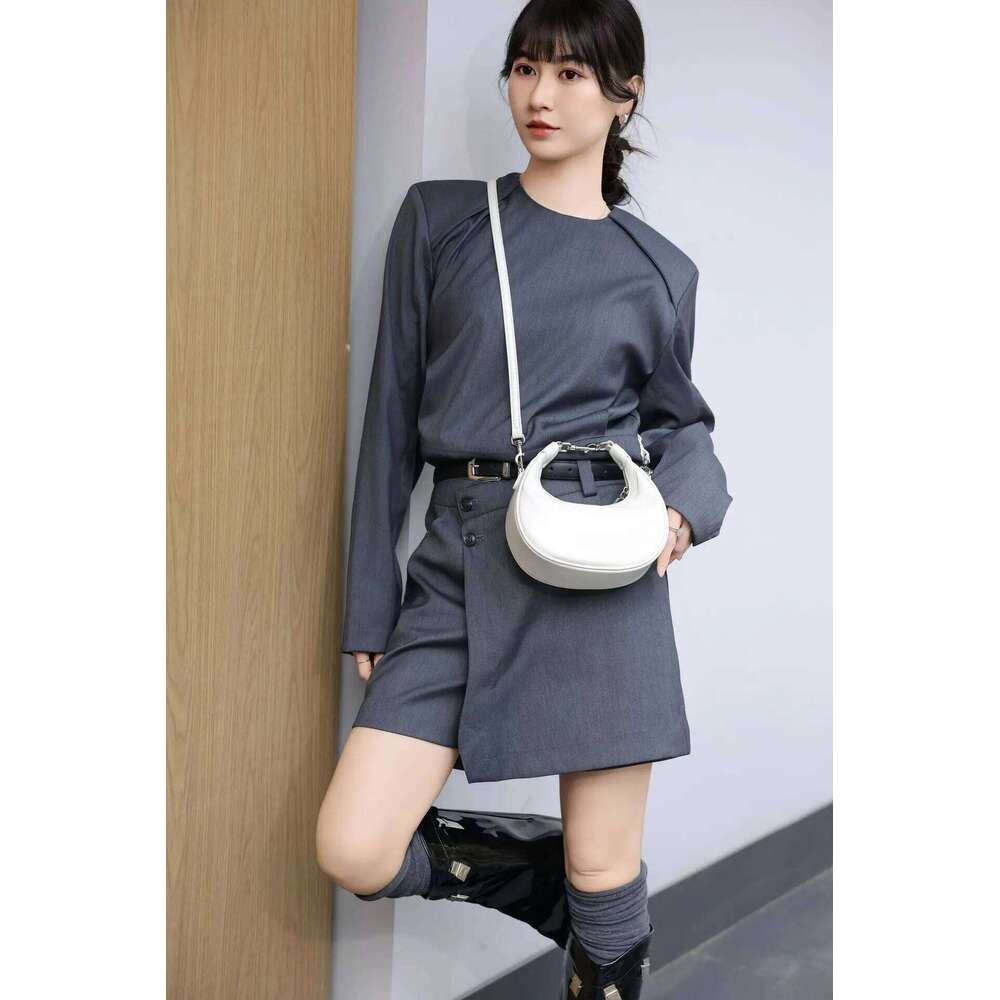 New Wine Red Commonly Used Half Moon Tote Glossy Oil Wax First Layer Cow Leather Women Crossbody Small Female Shoulder Bag