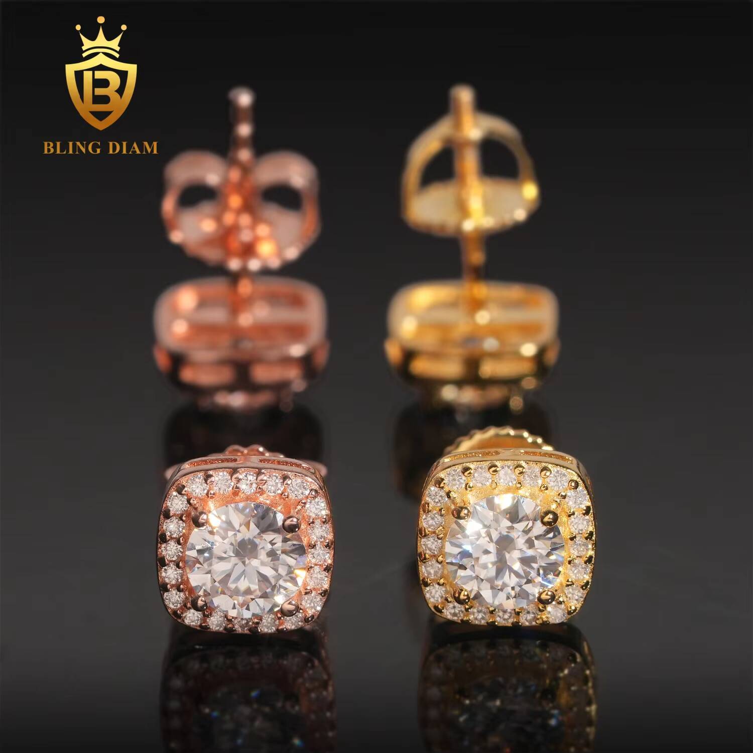 Wholesale Price Square Moissanite Wedding Jewelry Diamond 925 Sterling Silver Stud Earrings Women Men