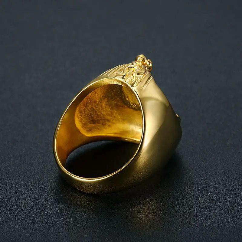 European and American Cross-Border Hip-Hop Hiphop Ring Steel Gold-Plated Egyptian Pharaoh Mens Ring 250812