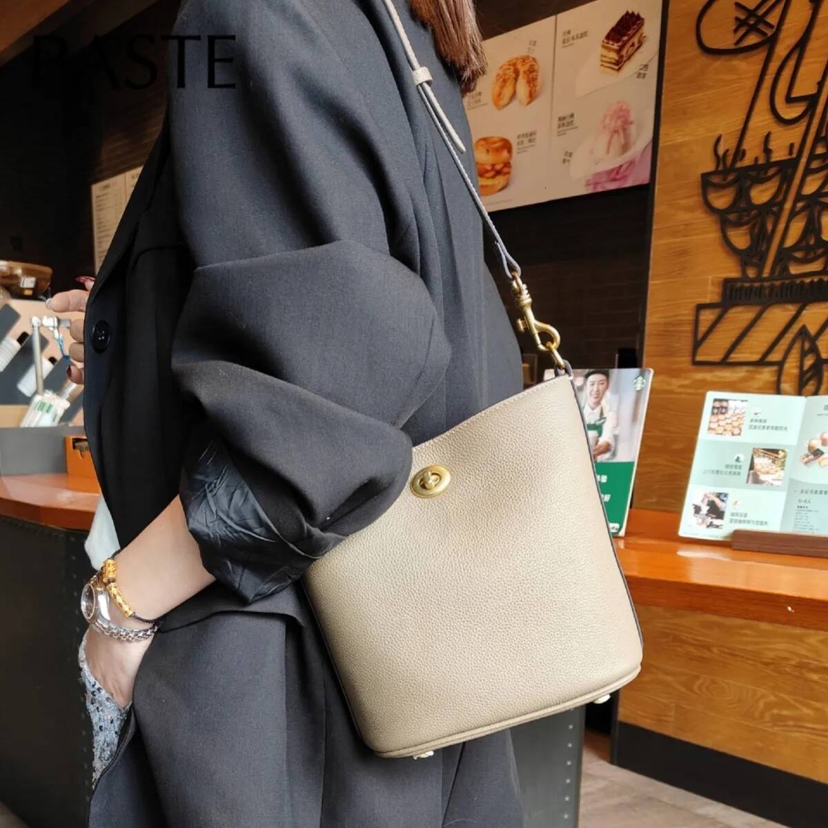 Fashion Brand Designer Lock Bucket Tote Small Real Cow Leather Women Crossbody Shoulder Bag Pink Blue Summer Daily Handbag high-quality