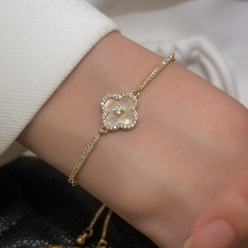 Real Gold Plated Zircon Mother-of-Pearl Light Elegant Bracelet Niche Fashion High-End Feel Women's Jewelry