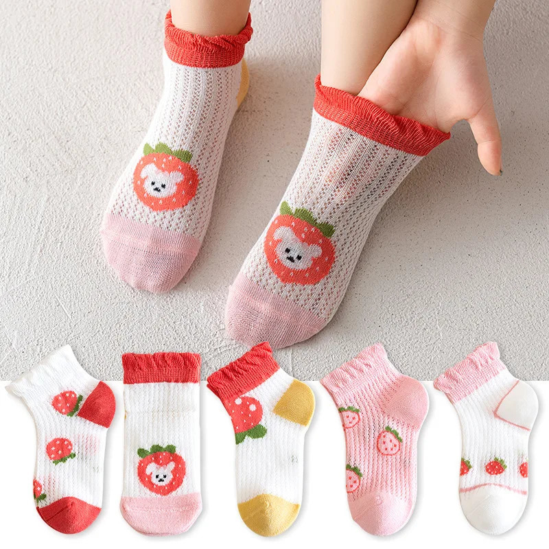 5 PairsLot Children Socks Boy Girl Baby Fashion Cotton Solid Wild Soft Cozy Breathable For 112Y Summer Kids Casual Mesh 250812