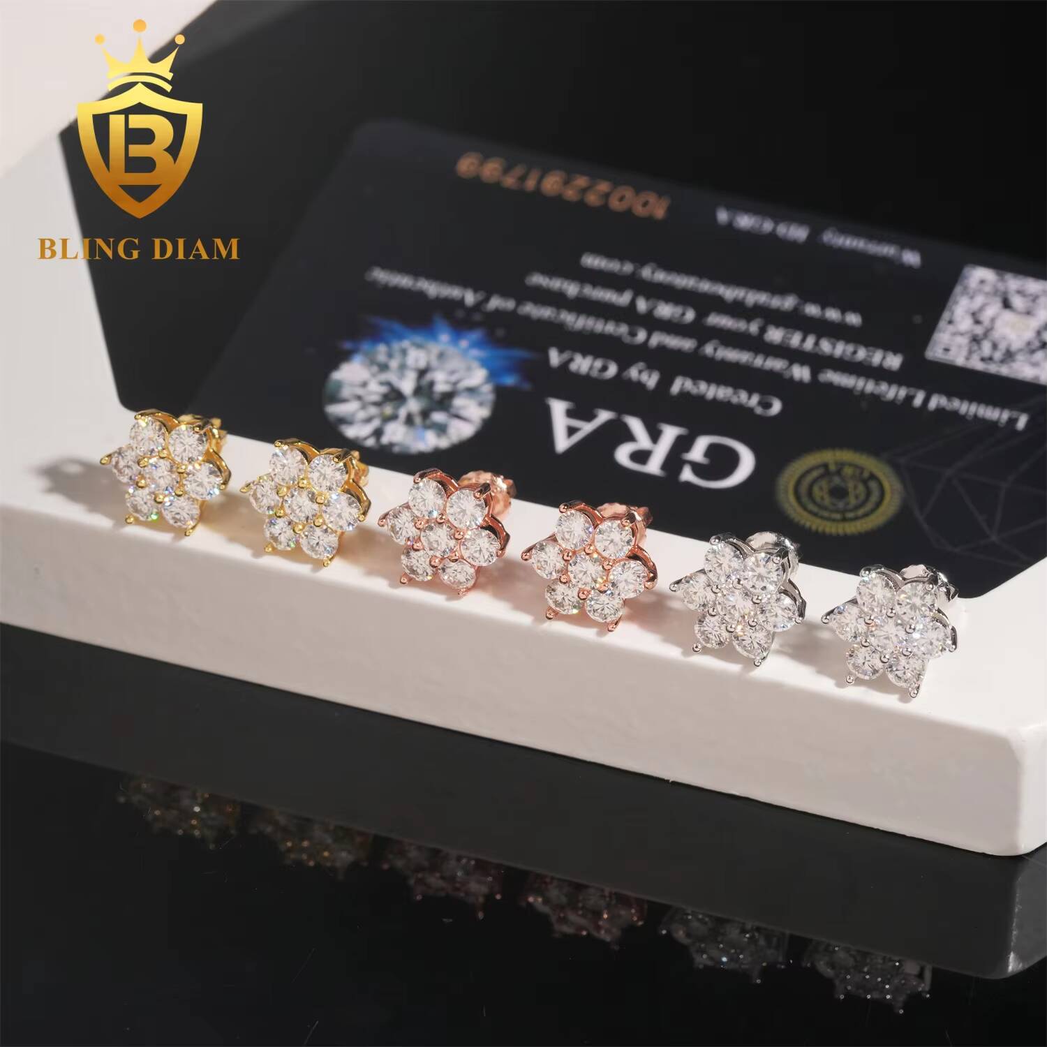 Fashion Screw Back Iced Out Cluster Flower 925 Silver Earrings VVS Moissanite Fine Jewelry Hip Hop Women Earrings