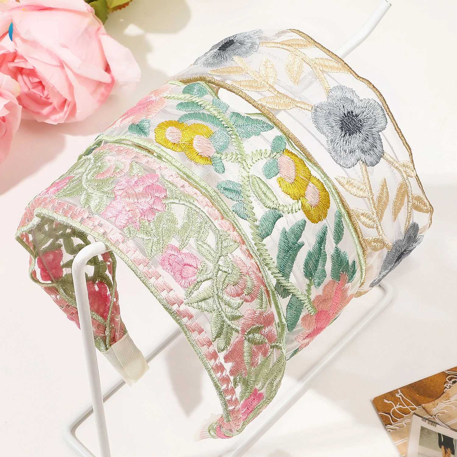 Elegant Chiffon Embroidery Flower Hairband For Women Sweet Hair Decorate Band Hair Hoop Band Turban Fashion Hair Accessories X250812