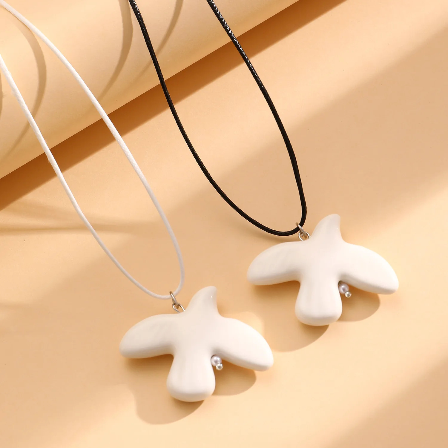 LATS Fashion White Ceramic Peace Necklace for Women Vintage Geometric Round Hoop Earrings Jewelry Gift 250805