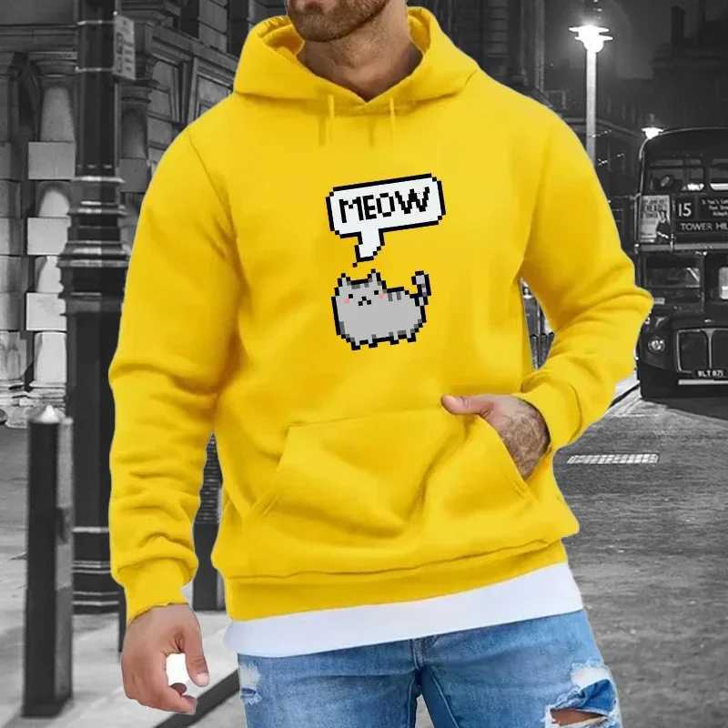 Cat Pixel Print Hoodies for Men Women Autumn Long Sleeve Fleece Sweatshirts Casual Loose Outdoor Sport Clothes Y250811