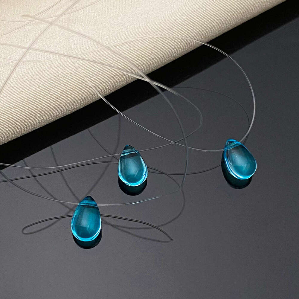 New Transparent Invisible Fishing Line Personality Temperament Zircon Heart Collarbone Chain Mermaid Tears Necklace for Women