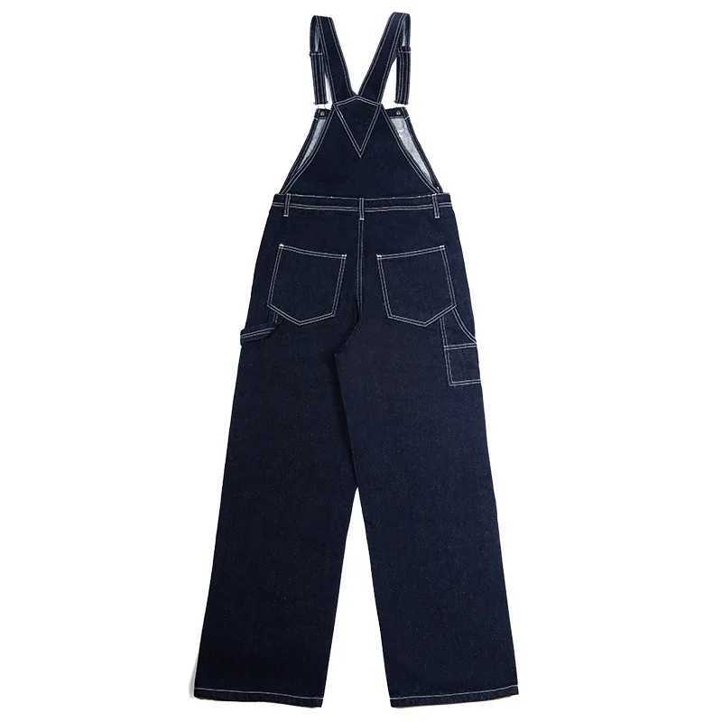American Vintage Casual Indigo Raw Denim Overalls Mens Retro Striped Jeans Jumpsuit Long Denim Bib Pants OKONKWO X250812