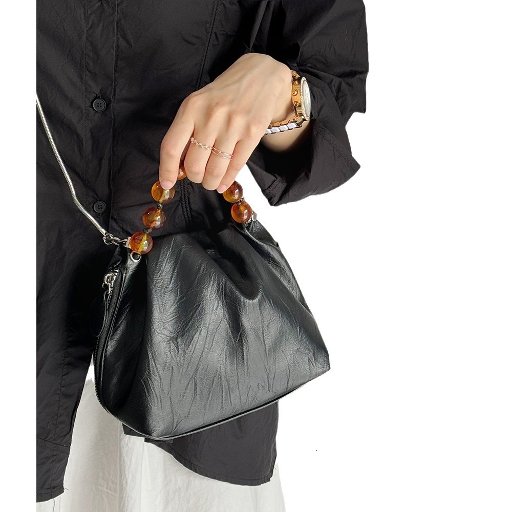 Women s Matching Soft Leather Handheld Pattern Commuting New Chinese Style Beaded Black Handbag Crossbody Bag ddmymarket