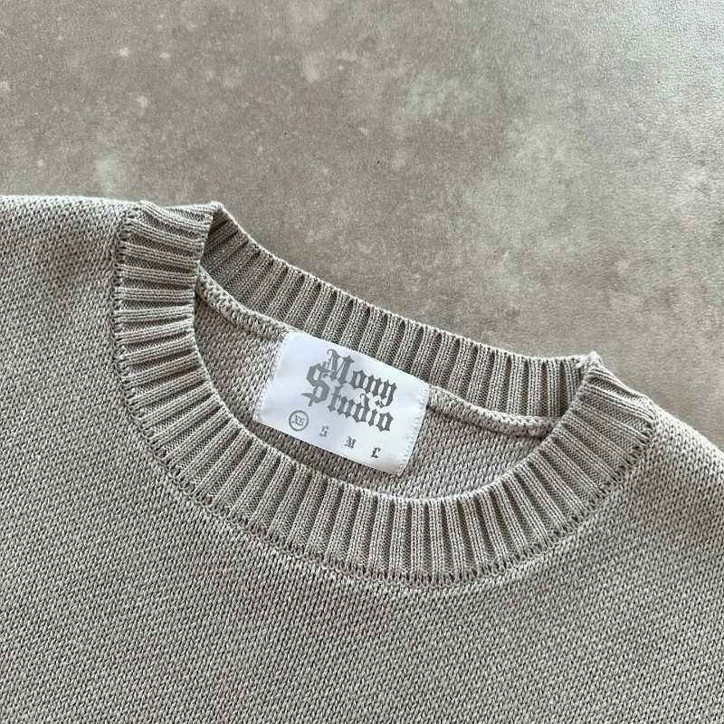 2K Gray Long Sleeve Sweater Dollar Gothic Embroidery Pullover Goth Retro Casual Streetwear Old Money Men Boxy Knitted Clothing X250812