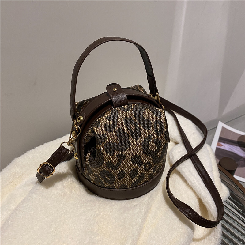 Leopard Print Stylish Small New Korean Fashion Personality Trend Simple Handheld Crossbody Cylinder Bag ddmymarket