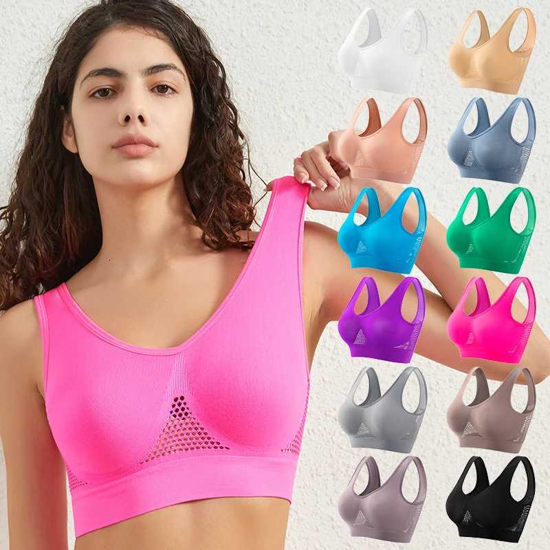 Seamless Mesh Women Sports Bras Fitness Gym Running Underwear Shockproof Bra Wireless Plus Size Crop Top Breathable Bra Z250812