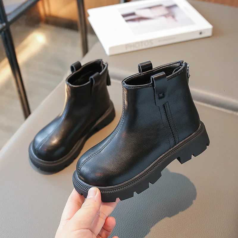 Autumn New 2023 Kids Vintage Leather Boots Girls Waterproof Non-Slip Solid Zipper Princess Ankle Boots Childrens Casual Shoes XJ250812
