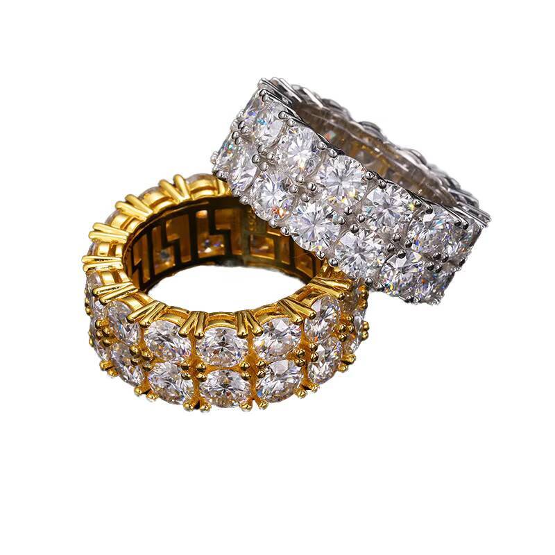 S925 Sterling Silver Double Row Moissanite Hip-Hop Ring for Men Women Simple Fashion Accessories Available Europe United States