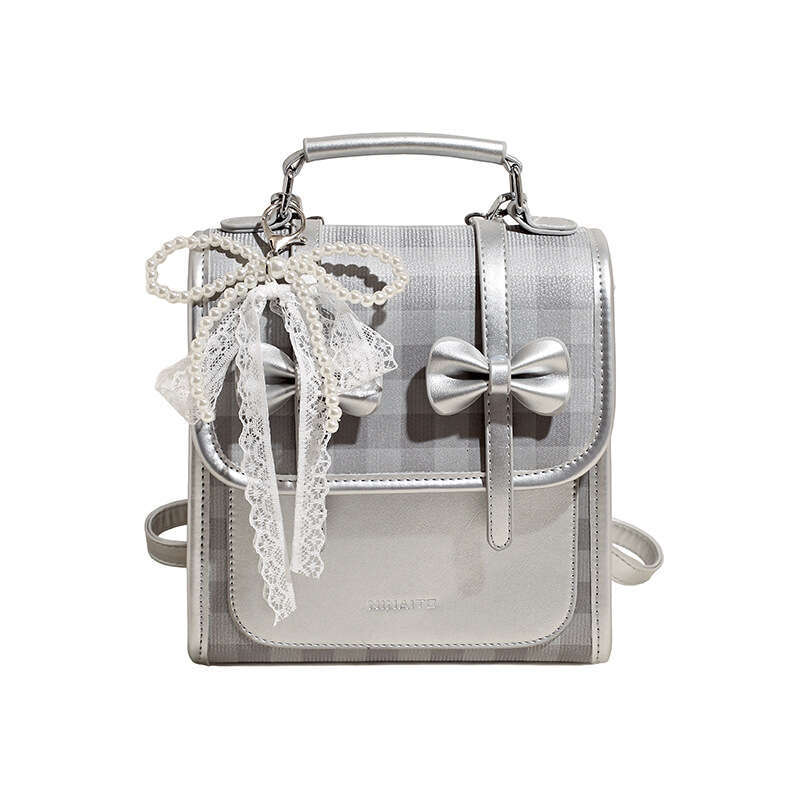 New Niche Design Small Backpack Korean Style Casual Outdoor Handbag High-End Simple Double Shoulder Bag-with Lace & Pearl Decoration