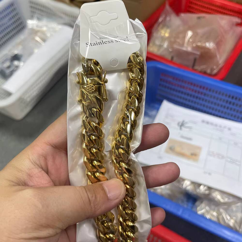 10mm 12mm 14mm Stainless Steel Thick Gold Cuban Link Chain Necklace Bold Hip-Hop Jewelry for Men
