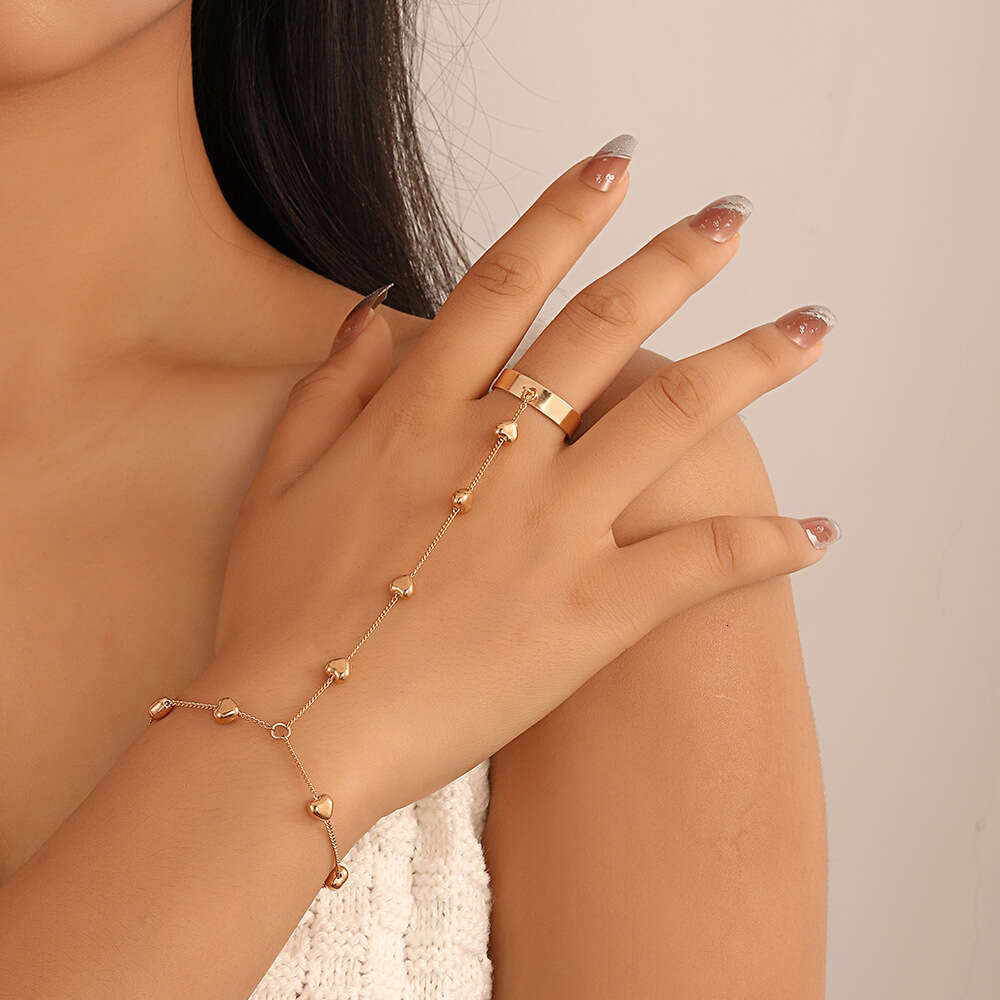 Bracelet INS Style Simple Pearl Heart Multi-layer Chain Alloy Connected Finger Jewelry