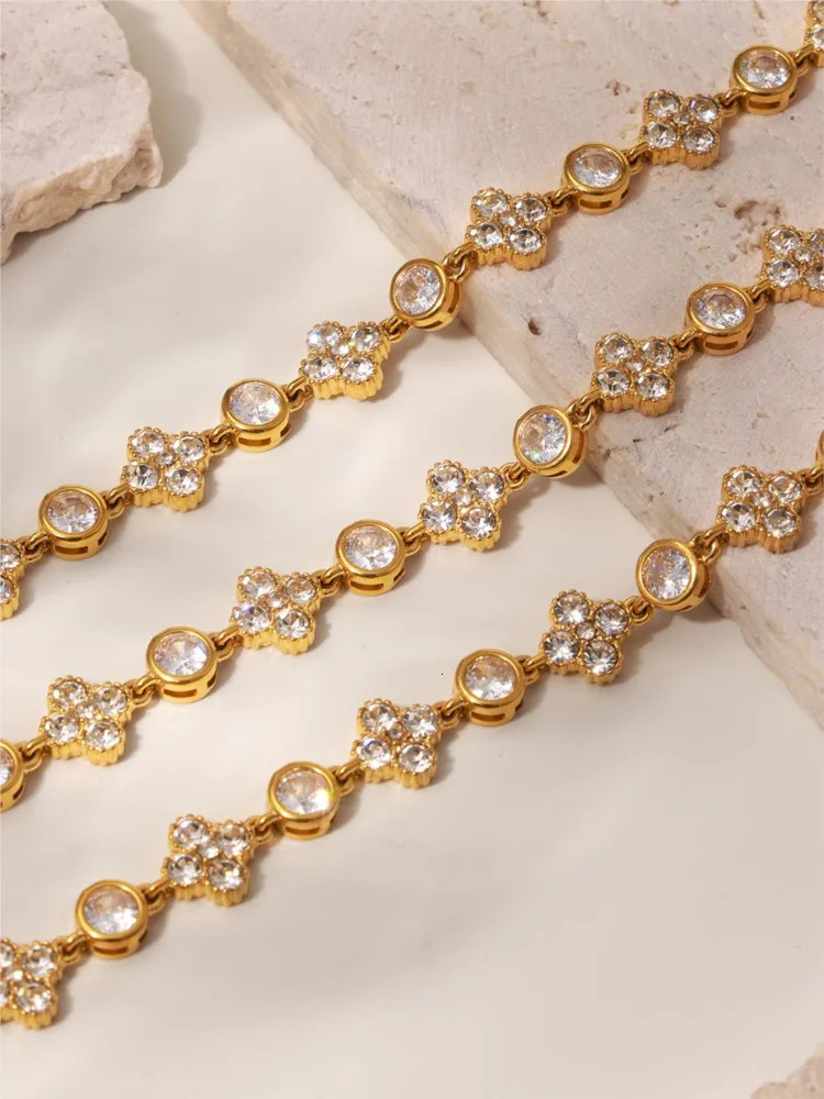Stainless Steel Chain Bracelets For Women 18k Gold Plated With Shiny Zircon Womens Wrist Chains Bracelet Woman Jewelry 250807