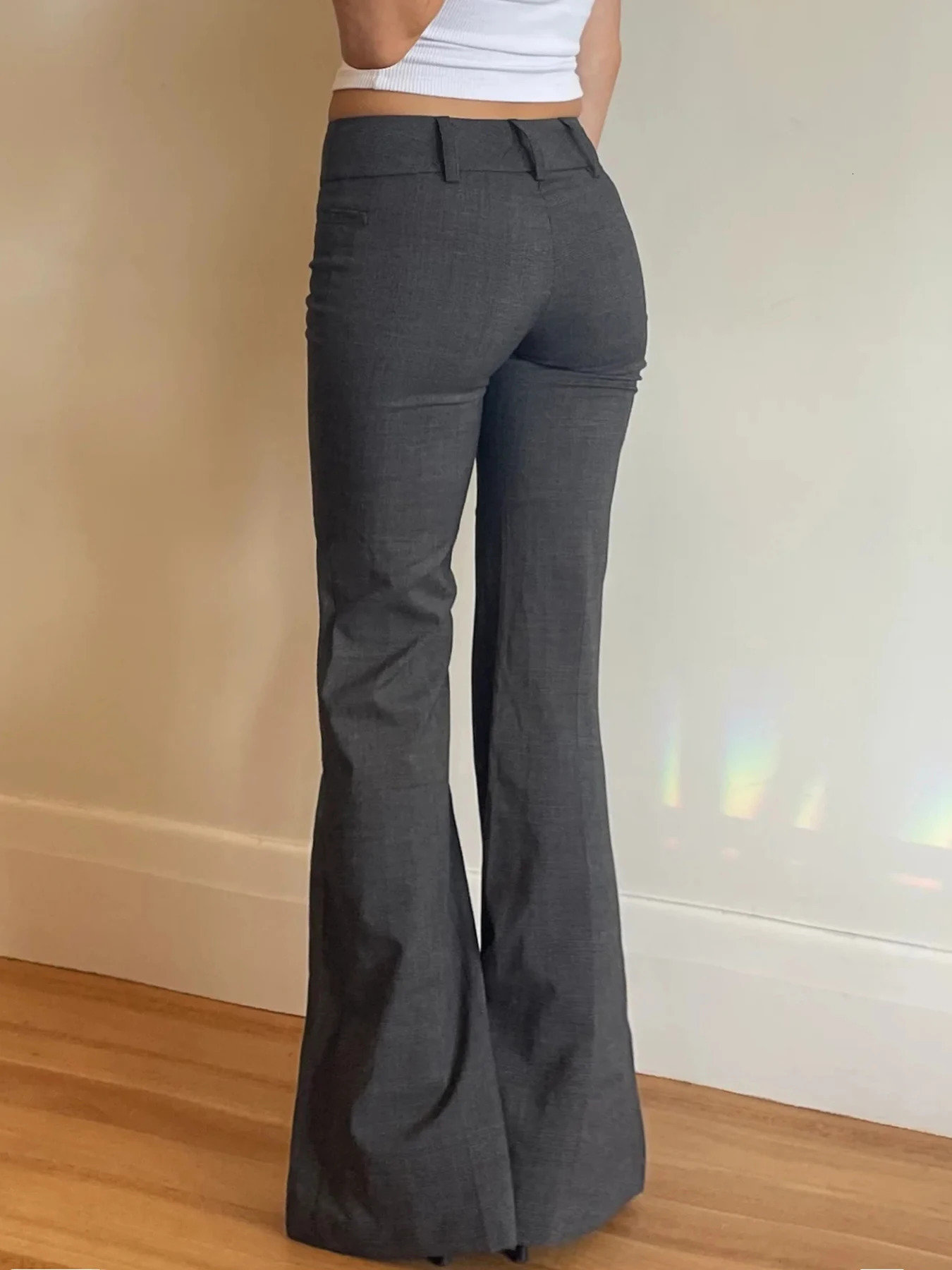 Rockmore Y2K Vintage Slightly Flared Suit Pant Fashion Elegant Casual Low-rise Straight Skinny Solid Trousers Streetwear Clothes 250811