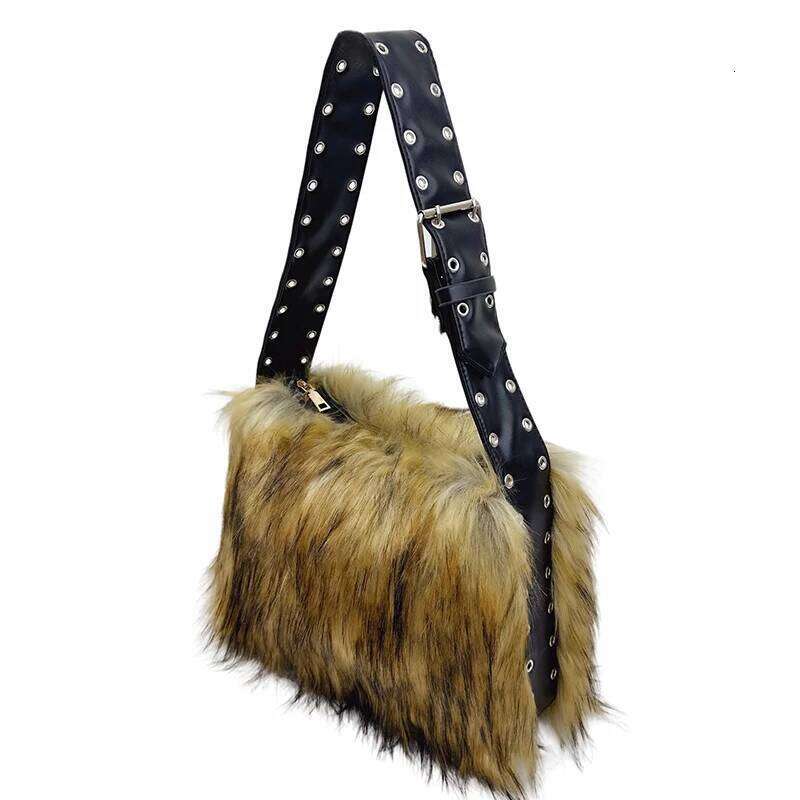 New HOT Women Faux Classics Lady Tote Plush Shoulder Bags Fashion Imitation Raccoon Fur Handbag Evening Fashion designer's style Bag