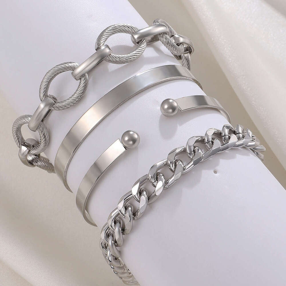 Alloy Dia-Encrusted of Four Punk Stacking Hip-Hop Bracelet Set for Women