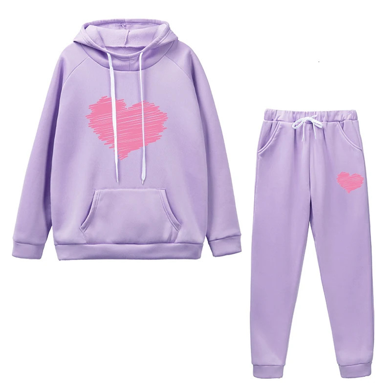 Womens Hoodie Tracksuit 2pcs Set Fall Winter Daily Casual Sport Outfits Cute Heart Hooded Sweatshirt Sweatpants 250805