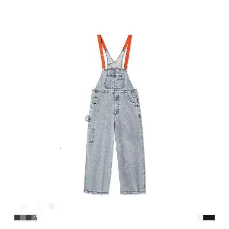 2025 Mens Denim Overalls Loose One-Piece Suspenders Tooling Wide Legs Straight Jeans X250812