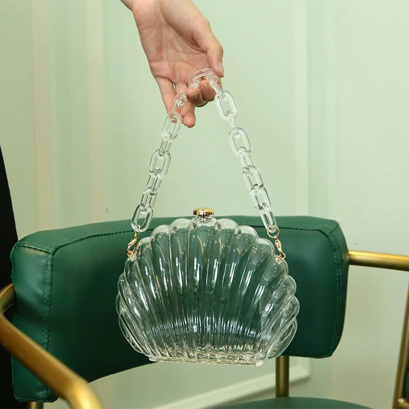 Transparent Acrylic Shell bag Fashion High quality PVC Womens er Handbag Pearl strap Shoulder Messenger Clutch Bag 250809
