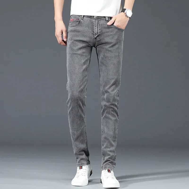 2024 New Mens Cotton Business Casual Skinny Jeans Trendy Fashionable Stretch Straight Slim Denim Trousers Male Blue Gray X250812