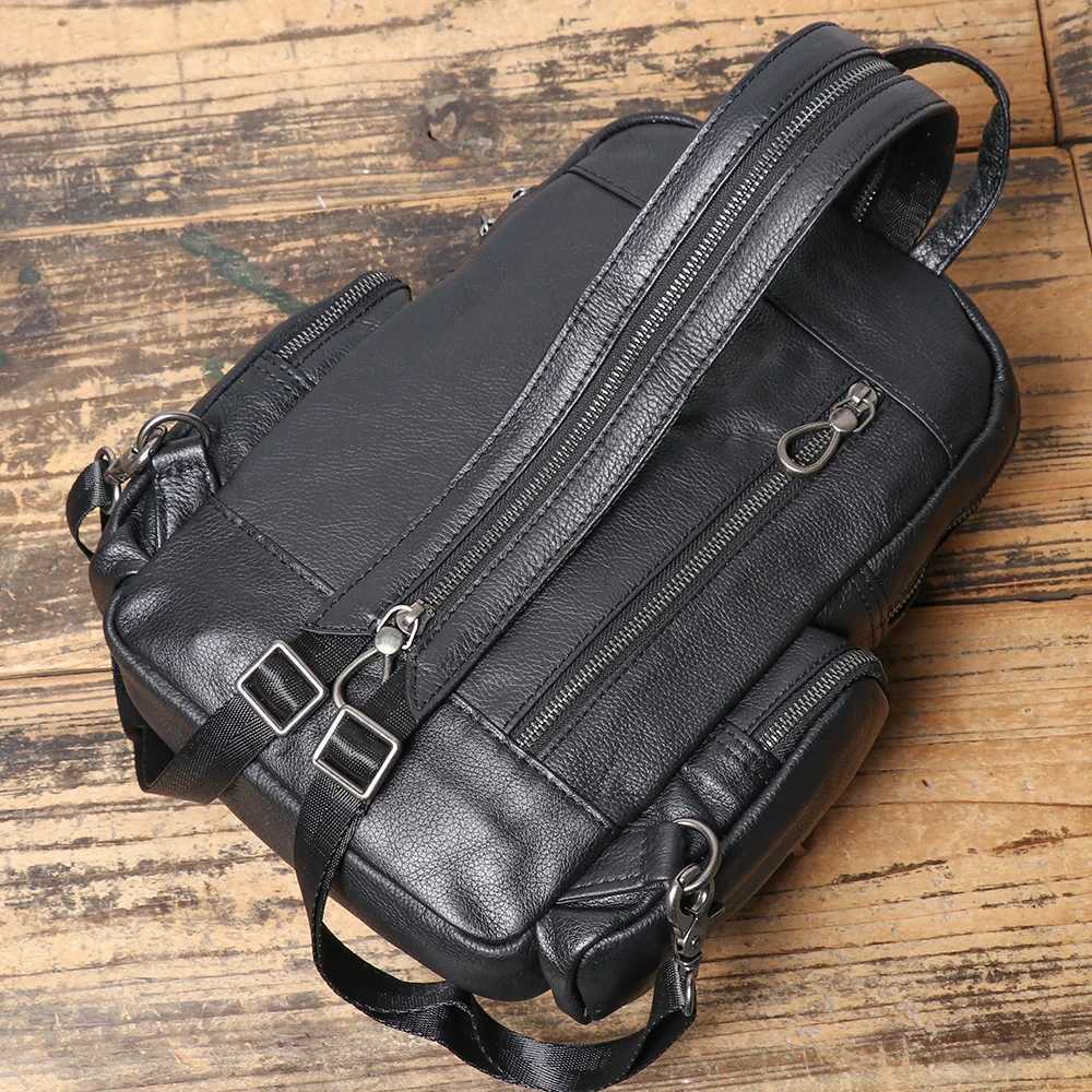 Luokir Mens Leather Backpack Top Layer Cowhide Shoulder Bag Casual Small Backpack Large Capacity Multifunctional Chest Bag W250812