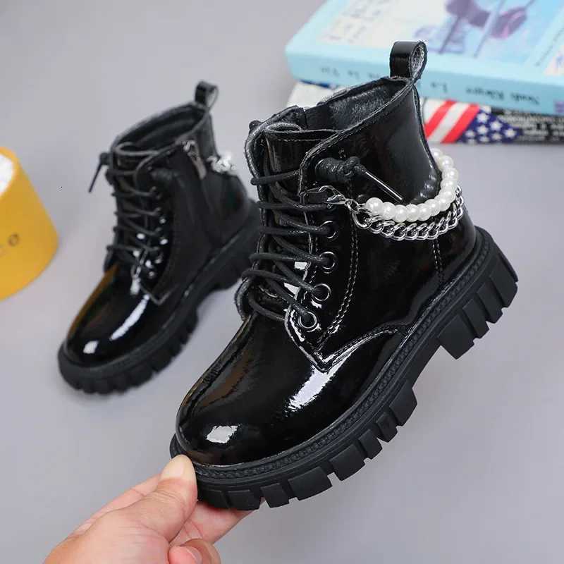 Girlss Fashionable Pearl Chain Boots 2025 Autumn/Winter New Arrival Single Boot Princess Leather Shoes Soft Bottom Black ShoesXJ250812