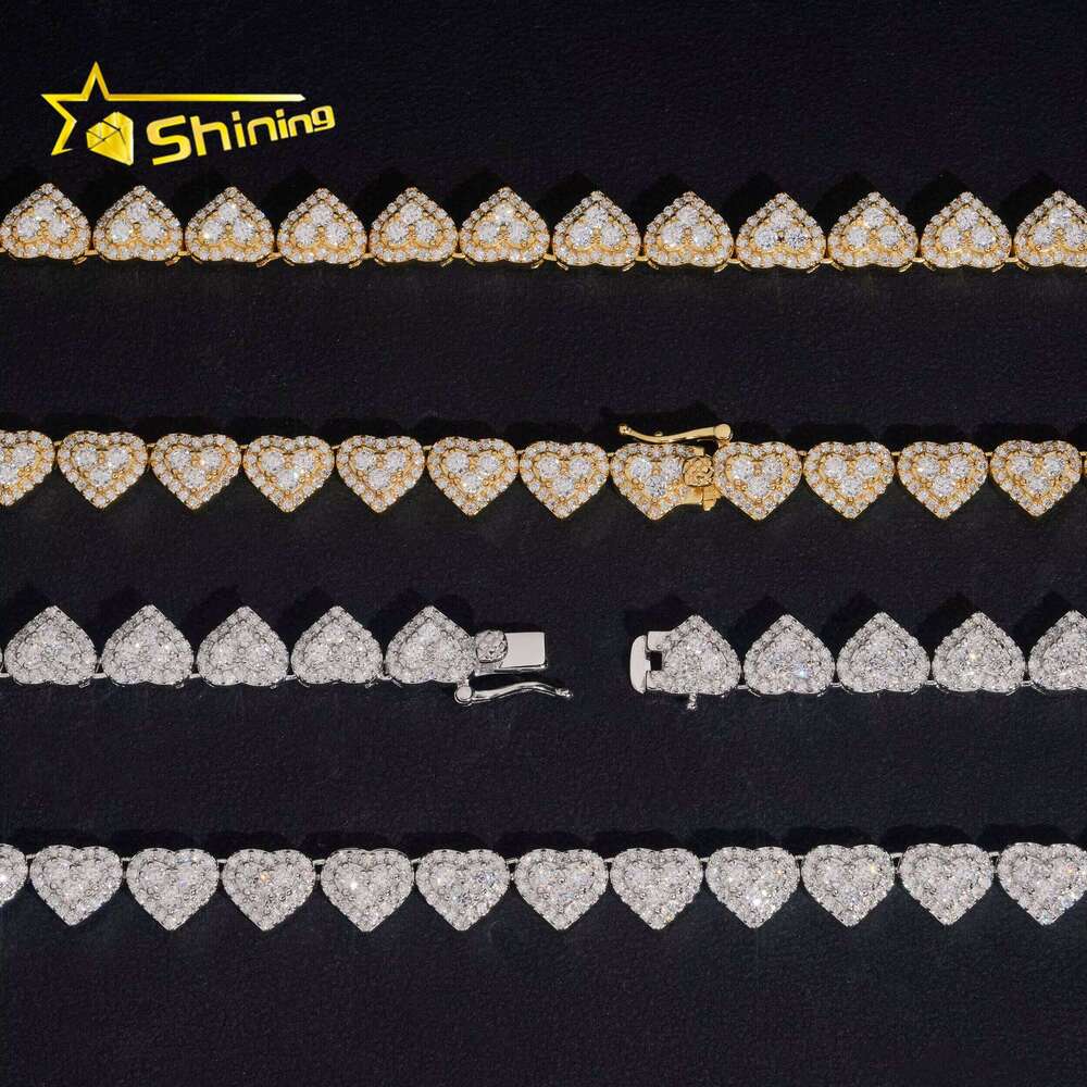 Custom Chains Hip Hop Jewelry Sier Heart Shape Moissanite Cuban Link Chain Pass Dia Tester Iced Out Necklace Men