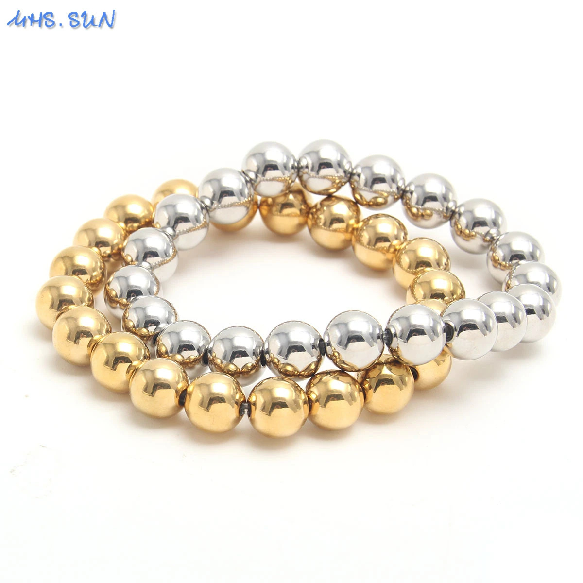 MHS.SUN Fashion Waterproof Smooth Stainless Steel Bracelets 2-10mm Elastic Beaded Gold Plated Stackable Bracelet Women Jewelry 250811