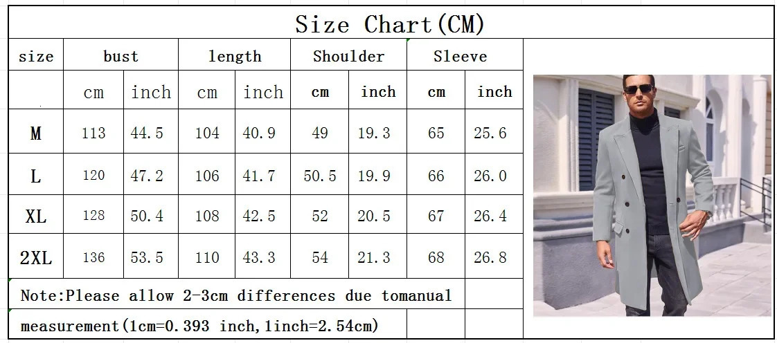 Thick Woolen Mens Coat Large Size Long Coat Double Breasted Jacket for Men 250811